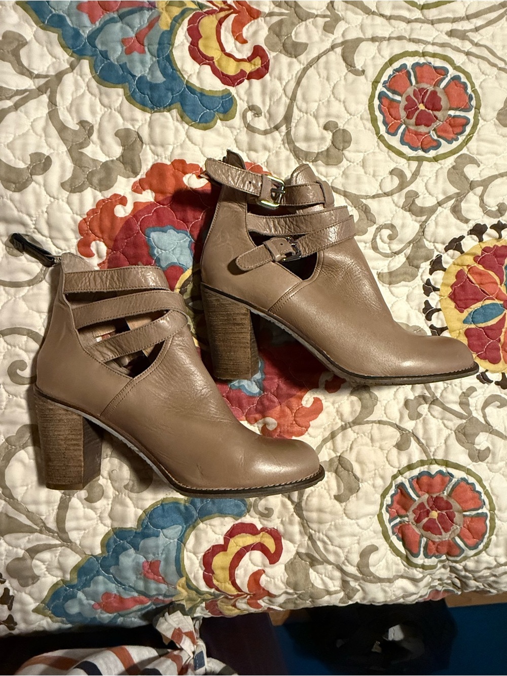 RUDSAK Taupe Cutout Leather Ankle Boots with Buckle